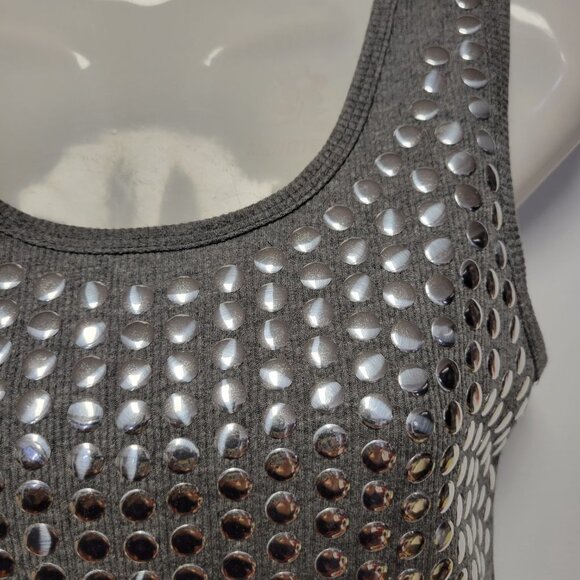 Grey Top Sleeveless Casual Cotton Tank Top with Beaded Neckline - Picture 4 of 11